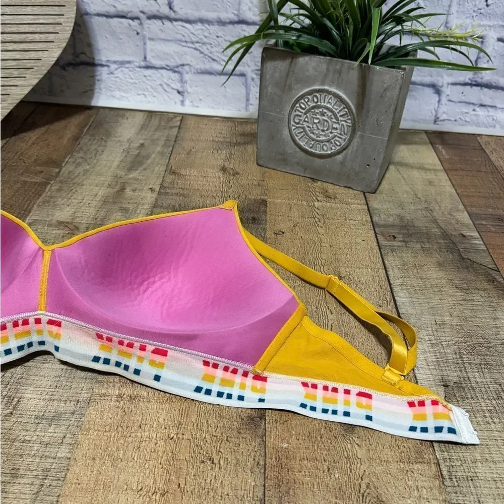 Victorias Secret PINK Wear Everywhere Wireless Lightly Lined Bra Yellow Rainbow